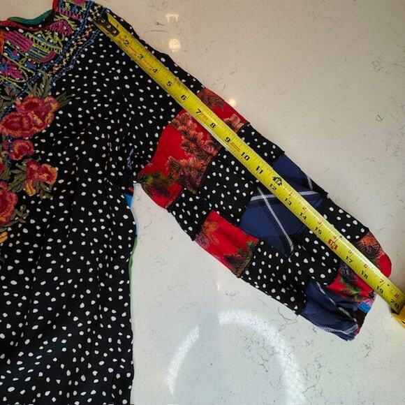 Caleoas Black Fiesta Floral Embroidered Bohemian Hippie Ruffle Blouse - Medium - Picture 16 of 16